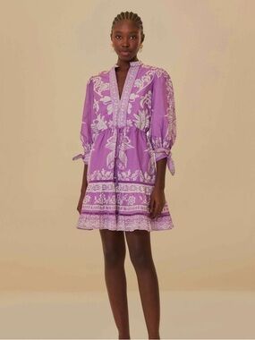 Farm Rio Lilac Sweet Garden Mini Dress Floral Summer Boho Womens XL New